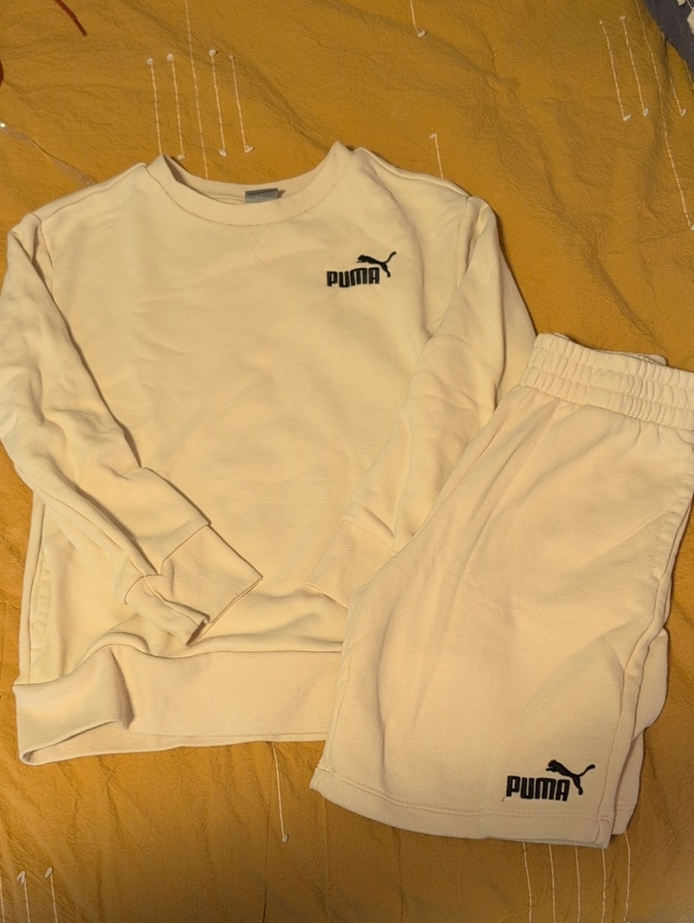 Puma Cream Boys Sweatshirt & Shorts Matching Set